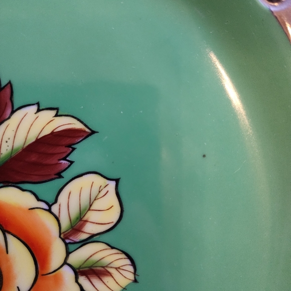 Hand Painted Silver Trimmed Scalloped Floral Vanity Trinket Candy Plate - Picture 12 of 15